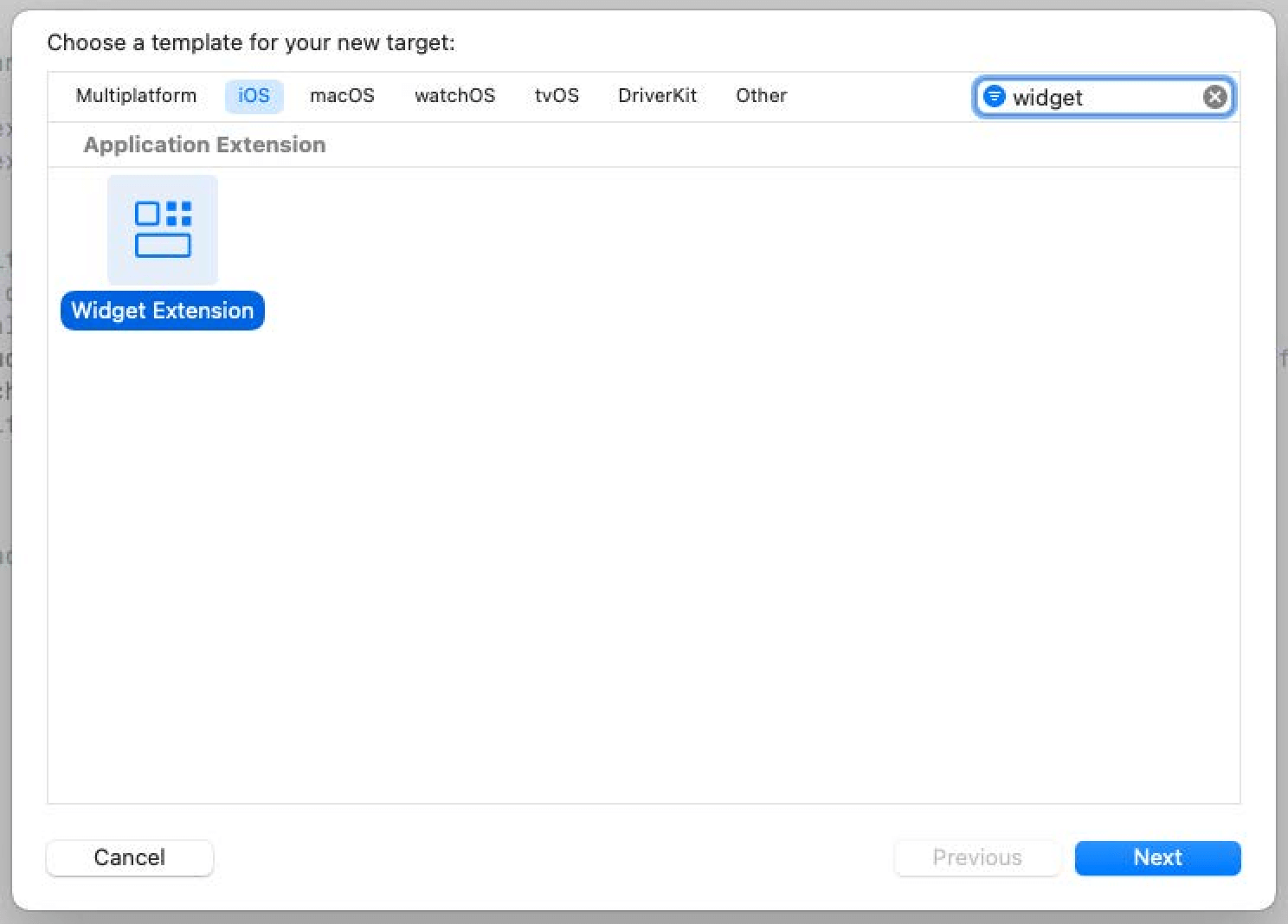Widget Extension template in Xcode.
